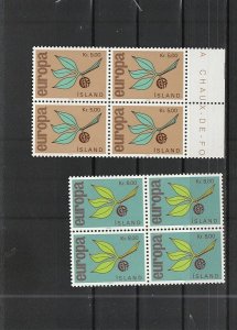 Iceland  Scott#  375-376  MNH  Blocks of 4  (1965 Europa)