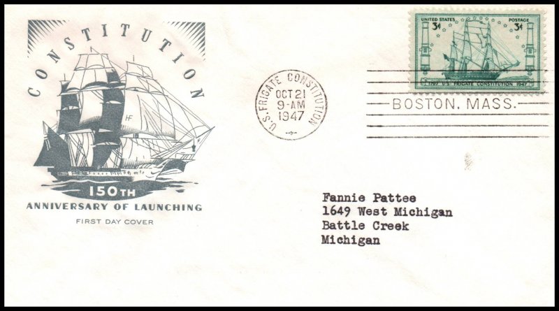 US 951 Frigate Constitution House of Farnam Typed FDC