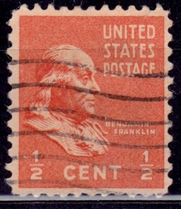 United States, 1938, Benjamin Franklin, 1/2c, sc#803, used