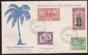 TOKELAU IS 1946 cover NUKUNONO / UNION ISLANDS cds, FDC Samoa Peace......B1148b