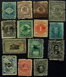 USA, Private Die Proprietary stamps, 14 pcs, 13 different