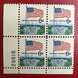 1968 US Sc 1338 MNH Plate block 6 cent Flag and White House CV$1.20 Lot 1868