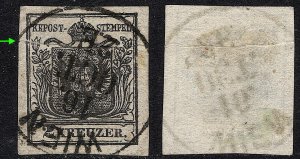 Austria - 1850 - Scott #2 - used - Coat of Arms - pre-print crease - WIEN pmk