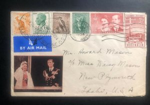 1954 Melbourne Airmail Coronation Cachet Cover to New Plymouth USA