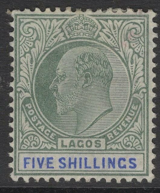 LAGOS SG62 1905 5/= GREEN & BLUE MTD MINT TONE SPOT