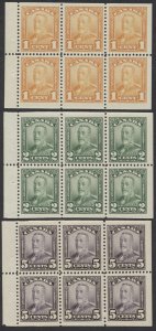 Canada #149a 150a 153a Set of 3 George V Scroll Booklet Panes Mint OG VF LH