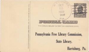 United States Pennsylvania Wycombe 1909 4a-bar  1896-1913  Postal Card.