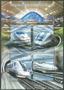 SAO TOME  2014 CHINESE HIGH SPEED TRAINS  SHEET MINT NH