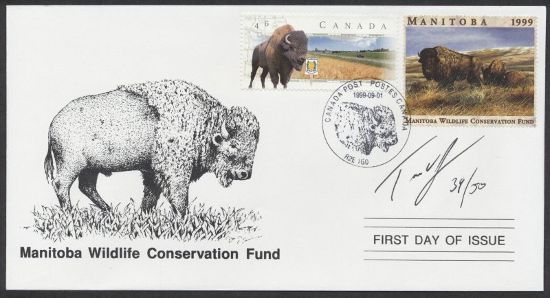 1999 Manitoba Wildlife Federation FDC Artist Signed #MWF6e Bison