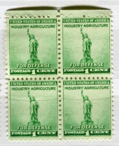 USA; 1940 early Defence issue fine MINT MNH unmounted 1c. BLOCK of 4