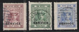 India - Indore State 1904-06 Sc# O1-O2 & 05 Used VG - good example officials