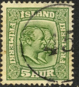 ICELAND 1915-18 5a DUAL MONARCH Portrait Issue w 45 Numeral Cxl LODMUNDARFJORDUR