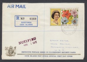 Cook Islands Sc 219 FDC. 1971 $6 QEII & Flowers reprint on fluorescent paper