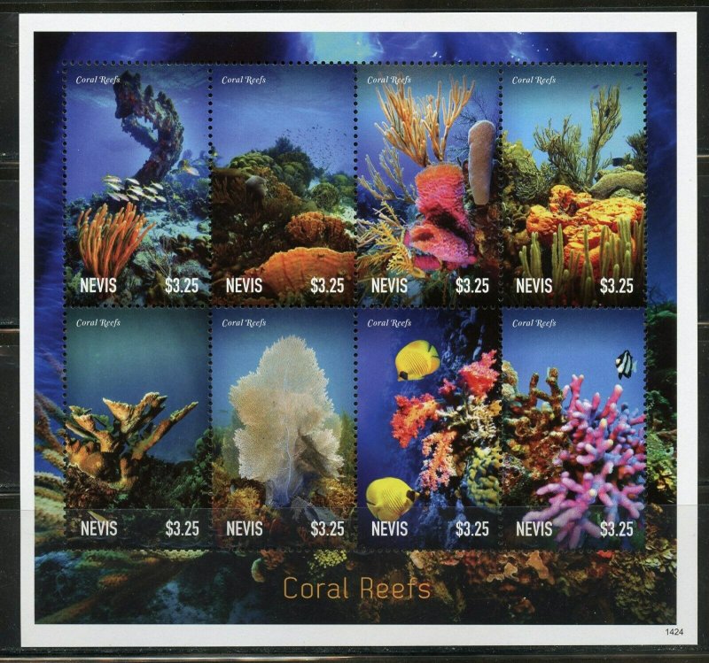 NEVIS  CORAL REEF FISH SHEET & SOUVENIR SHEET MINT NH  