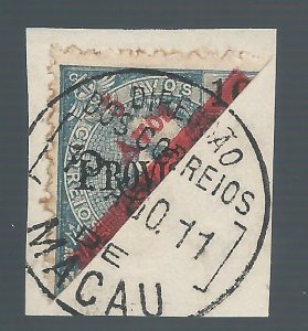 MACAO 1911 BISECT 5A ON 10A PROVISORIO ON PIECE