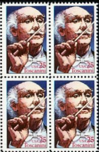 1989 Arturo Toscanini Block Of 4 25c Postage Stamps, Sc# 2411, MNH, OG