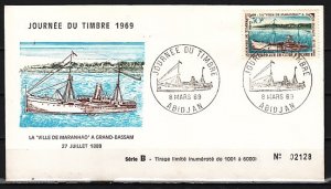 Ivory Coast, Scott cat. 277. Stamp Day. Large Ship issue. First day cover. ^