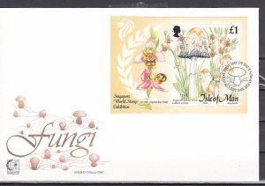 Isle of Man, Scott cat. 655. Mushrooms s/sheet. Orchid shown First day cover.. ^