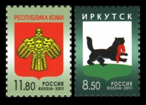 2011 Russia 1718-1719 Coat of arms of the Republic of Komi and Irkutsk 2,40 €