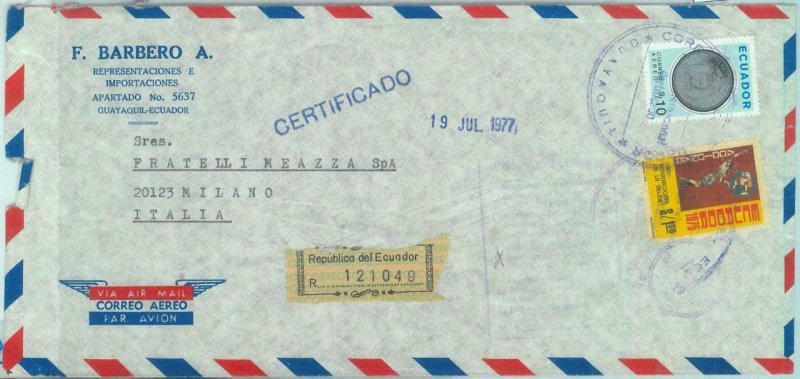 84276 - ECUADOR - POSTAL HISTORY -  REGISTERED COVER to ITALY  1977