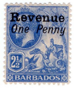 (I.B) Barbados Revenue : Duty Stamp 1d on 2½d OP (broken type)