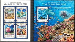 Maldive Islands 2018 Marine Life Fishes Turtles Corals sheet MNH