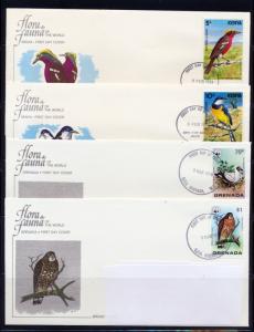 BIRDS WWF LOT OF 4 FDC'S  KENYA 1984 CATALOG $13.00 & GRENADA 1978 CATALOG $1.40