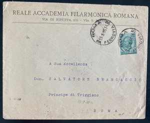 1916 Rome Italy philharmonic Academy Cover Locally Used