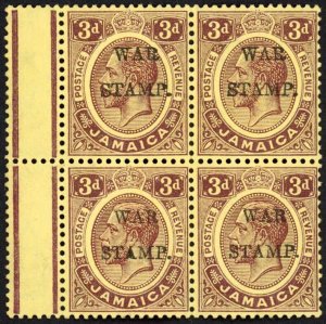 Jamaica SG75 3d Purple/yellow Block (corner crease) U/M