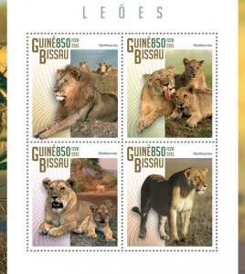 GUINEA BISSAU - 2015 - Lions - Perf 4v Sheet - Mint Never Hinged