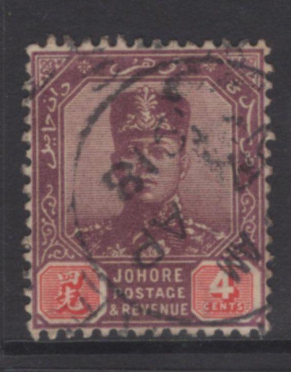 MALAYA JOHORE SG81 1912 4c DULL PURPLE & CARMINE USED