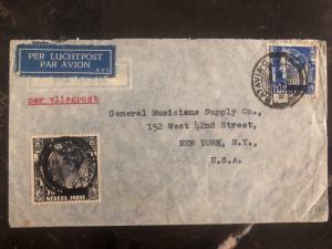 1936 Batavia Netherlands Indies Airmail Cover to General Musicians New York USA