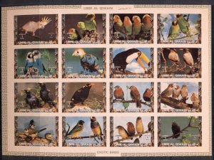 Umm Al Qiwain 1972 Mi#1402-1417B Birds Parrots & Finches IMPERF sheetlet MUH