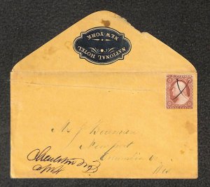 USA 11 STAMP NEW YORK  WISCONSIN NATIONAL HOTEL CAMEO ADVERTISING COVER 1850s FF