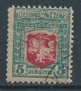 Lithuania #39 Used 5auk The White Knight - Gray Granite Paper