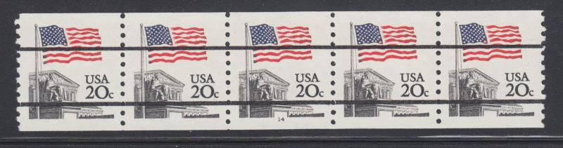 US Sc 1895b MNH. 1981 20c Flag Over Supreme Court, Plate #14 strip of 5, F-VF