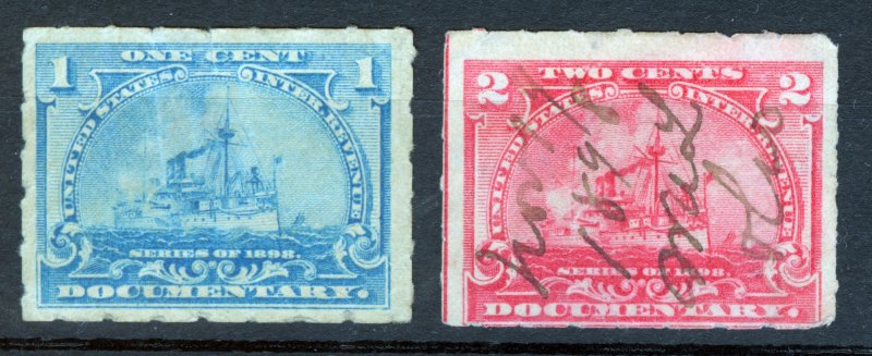 USA 1898 REVENUE DOCUMENTARY STAMP 2 CENTS ROSE,Scott R164+# R163-1898 1c  blue.