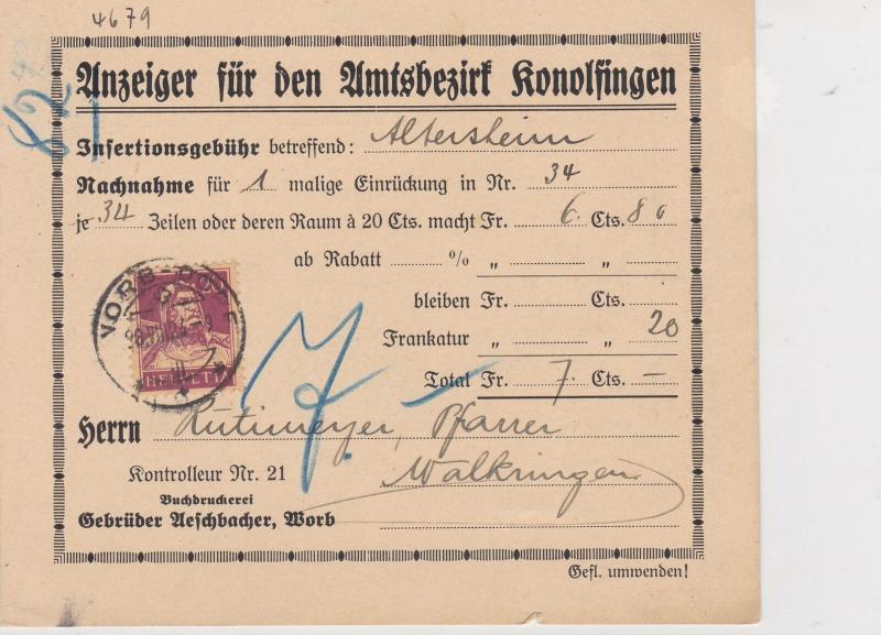Switzerland 1928 Postal History Ref: R7677