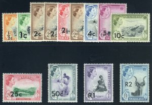 Swaziland 1961 QEII Surcharges set complete superb MNH. SG 65-77a. Sc 67-79.