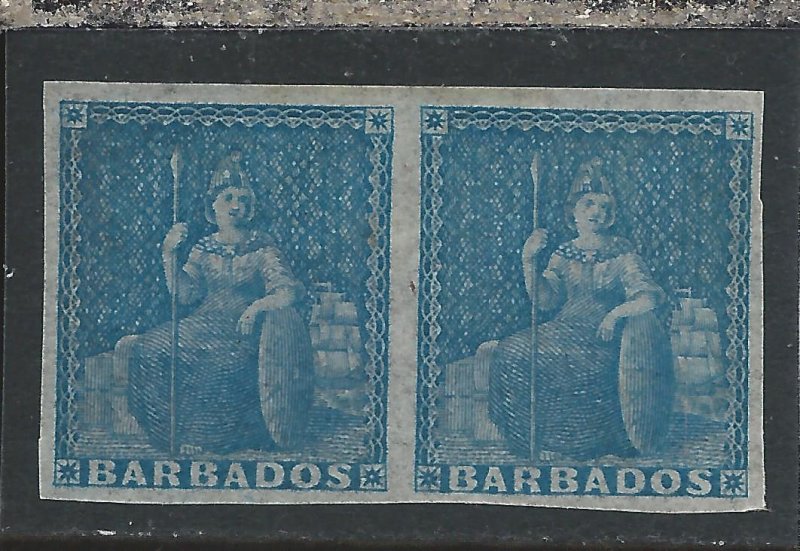 BARBADOS 1852-55 (1d) BLUE PAIR MM SG 3 CAT £120