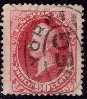 US Stamp #166 90c Rose Carmine Perry USED SCV $275. Jumbo w/ 3 Massive Margins!