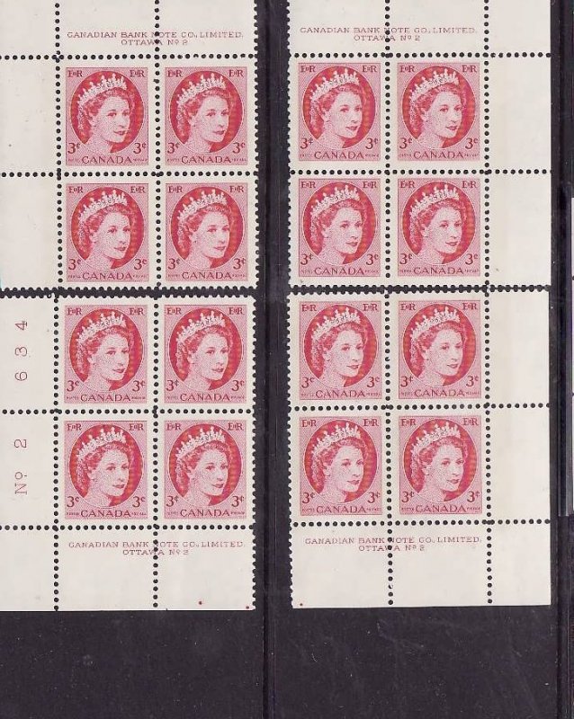 Canada-Sc#339p- id7-unused,NH 3c QEII Wilding-plate #2-tagged W2B-all 4 corners-