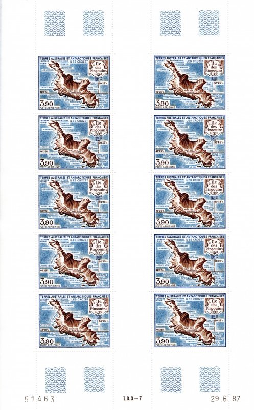 FSAT/TAAF 1988 Sc#C100/C101 VIEWS OF PENGUIN ISLAND FULL SHEET OF 10 UNFOLDED