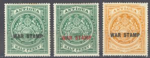 Antigua Sc# MR1-MR3 MH 1916-1918 War Tax Overprints