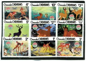 GRENADA GRENADINES 1980 DISNEY CHRISTMAS/BAMBI SET OF 9 STAMPS MNH