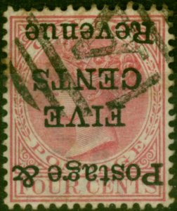 Ceylon 1885 5c on 4c Rose SG178a 'Surch Inverted' Good Used