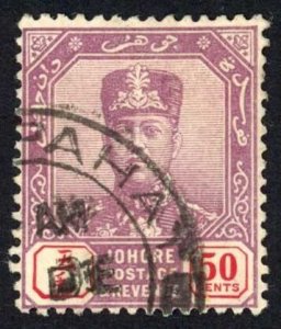 Johore 1918-20 SG.96 50c dull purple and red wmk MCA fine used cat 65 pounds