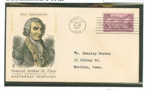 US 795 1937 3c Ordinance of 1787/Northwest Territory (solo) on an addressed first day cover with a Linprint cachet.