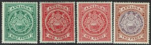 ANTIGUA 1908 ARMS 1/2D 1D BOTH SHADES AND 2D