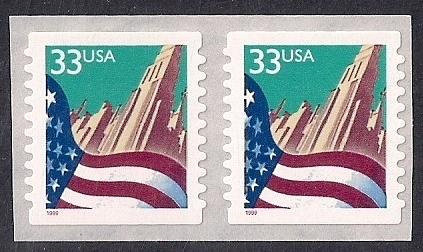 #3282 33 cent Flag over City, Coil Pair, Stamp Mint OG NH VF